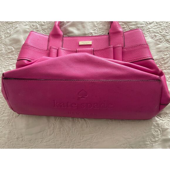 KATE SPADE New York Geniun Leather Pink Fuchsia Bow Satchel Handbag - Picture 12 of 14